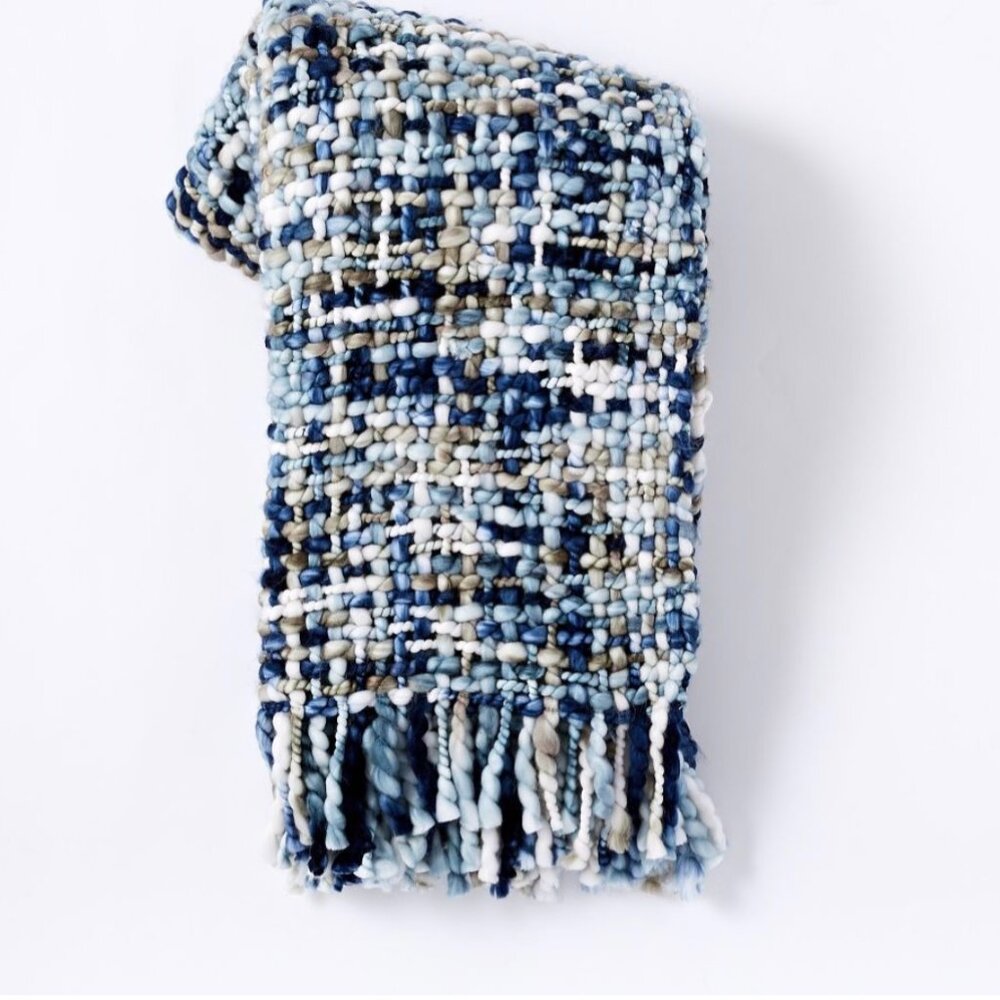 West Elm blue marled basketweave throw